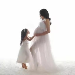 雪纺孕妇连衣裙厂家-露肩裙用于摄影迎婴派对