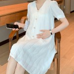 优雅孕妇连衣裙厂家-蕾丝短袖及膝白裙