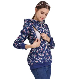 加大码孕妇服装供应商-花卉连体衫绒线哺乳连帽衫