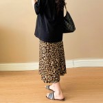 可定制孕妇半身裙厂家-高腰喇叭豹纹长款半身裙