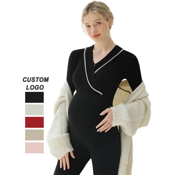 孕妇睡衣厂家-交叉哺乳开襟上衣可调裤子