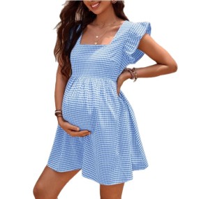Summer Maternity Dress Factory - Casual Short Sleeve A-line Square Collar Dress