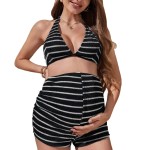 夏季孕妇比基尼厂家-宽松遮肚露肩两件套