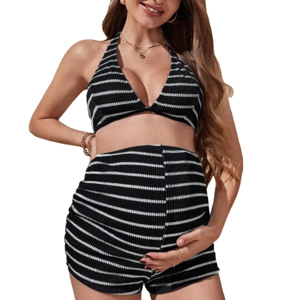 夏季孕妇比基尼厂家-宽松遮肚露肩两件套