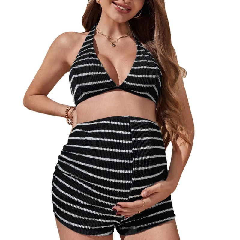 夏季孕妇比基尼厂家-宽松遮肚露肩两件套