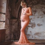 女士孕妇连衣裙工厂-长袖蕾丝全长摄影裙