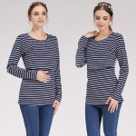 可定制孕妇上衣工厂-哺乳护理弹力条纹哺乳T恤