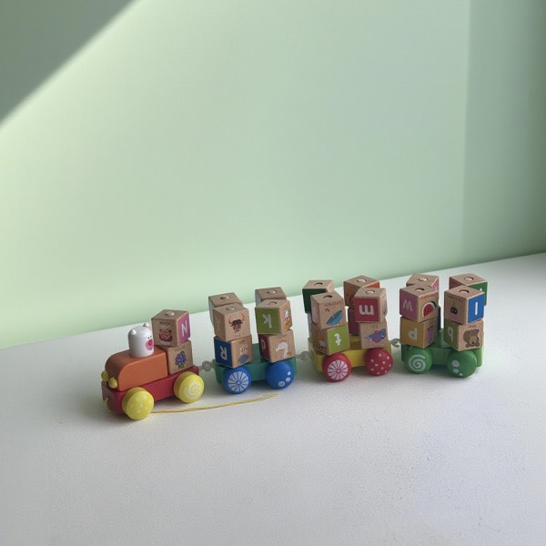 字母立方体工厂-木质积木套装火车教育玩具