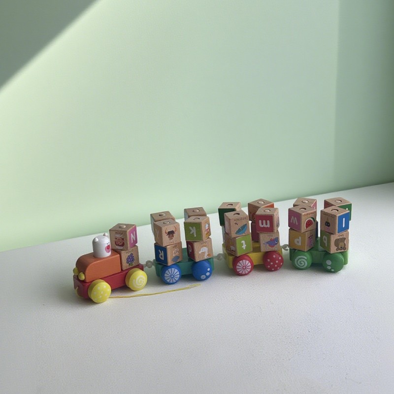 字母立方体工厂-木质积木套装火车教育玩具