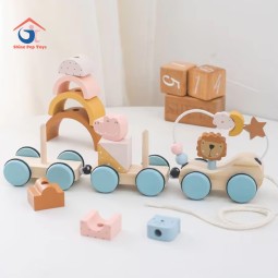 拖拉玩具供应商-狮子动物多功能教育车