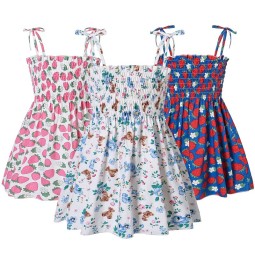 女孩夏季连衣裙供应商-挂脖露肩无袖休闲太阳裙