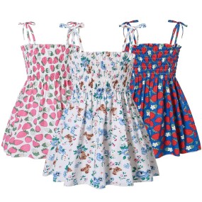 女孩夏季连衣裙供应商-挂脖露肩无袖休闲太阳裙