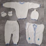 婴儿针织套装厂家-5件中性刺绣毛衣长袖服装套装