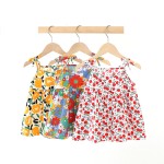 婴儿幼儿连衣裙工厂-棉质花卉挂脖荷叶边太阳裙无袖