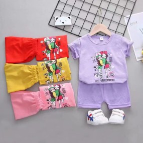 幼儿夏季连衣裙厂家-精品花卉连衣裙上衣短裤女婴套装