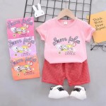 幼儿儿童女孩服装供应商-女婴连衣裙套装短袖棉质荷叶边