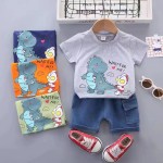 婴儿幼儿男孩服装工厂-短袖T恤上衣破洞牛仔裤短裤2件套