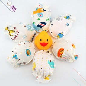 婴儿手套厂家-新生儿防抓弹性腕部柔软连指手套0-6个月