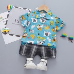 幼儿男孩服装工厂-亚麻衬衫和短裤夏威夷花卉短袖上衣