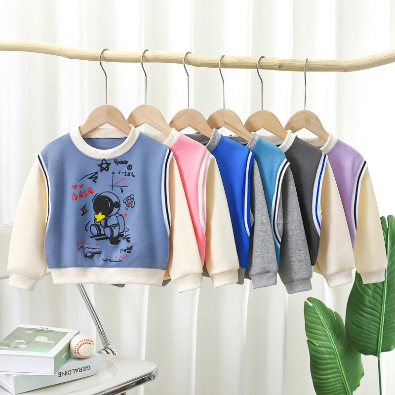 幼儿男孩运动衫厂家-圆领棉质长袖套头衫卡通印花