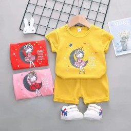 女孩连体衣厂家-时尚运动服装短袖上衣衬衫短裤套装