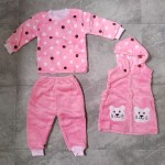 法兰绒婴儿服装供应商-3件0-12个月冬季套装衬衫+裤子+带帽背心套装