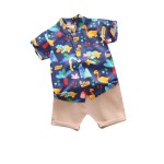 男婴夏季套装厂家-短袖卡通印花衬衫上衣休闲短裤