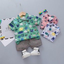 幼儿男孩服装工厂-2件套夏季服装Polo连衣裙衬衫短裤套装
