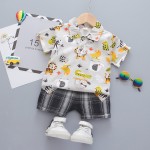 幼儿男孩服装工厂-亚麻衬衫和短裤夏威夷花卉短袖上衣