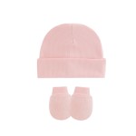 婴儿钩针帽供应商-纯色防抓手套套装可爱针织新生儿