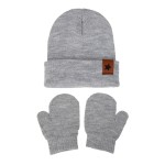 婴儿钩针帽供应商-批发纯色针织冬季保暖帽手套套装