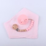 婴儿安抚奶嘴套装厂家-3件套棉纱布蕾丝围兜硅胶奶嘴链