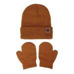 婴儿钩针帽供应商-批发纯色针织冬季保暖帽手套套装