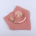 婴儿安抚奶嘴套装厂家-3件套棉纱布蕾丝围兜硅胶奶嘴链