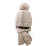 婴儿帽围巾套装工厂-刺绣图案针织两件套冬季保暖