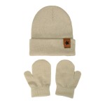 婴儿钩针帽供应商-批发纯色针织冬季保暖帽手套套装