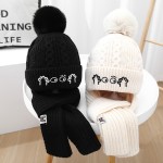 婴儿帽围巾套装工厂-刺绣图案针织两件套冬季保暖