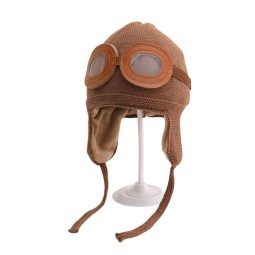 婴儿冬季帽厂家-飞机护耳毛绒针织帽儿童套头帽