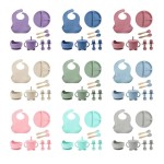 婴儿餐具供应商-8件套硅胶围嘴盘勺套装