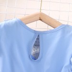 夏季女孩连衣裙供应商-新款蝴蝶结装饰V领拼接花卉图案派对