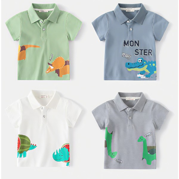 儿童Polo衫供应商-恐龙设计可爱卡通翻领吸湿短袖