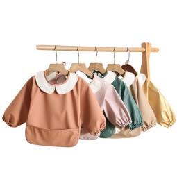 儿童围兜厂家-定制防水长袖围裙围兜白色