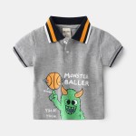 男孩Polo衫厂家-2025新款可爱卡通印花拼色领休闲