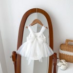 新生儿连体衣供应商-女婴连体衣白色粉色纱布波点公主裙