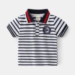男孩Polo衫厂家-2025新款可爱卡通印花拼色领休闲