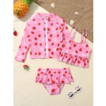 女孩泳衣供应商-3件装泳衣高腰比基尼套装防紫外线