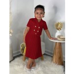 女孩套装工厂-热销两件套纯色短袖纽扣上衣裙子