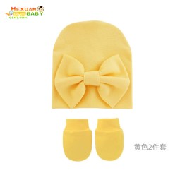 定制无檐帽供应商-新生儿头巾帽冬季打结无檐帽棉帽手套套装