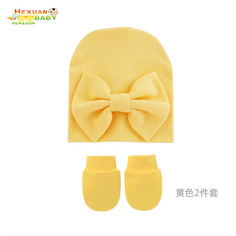 定制无檐帽供应商-新生儿头巾帽冬季打结无檐帽棉帽手套套装