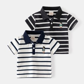 Boys Polo Shirts Factory - 2025 New Striped Embroidered Contrast Collar Casual Kids